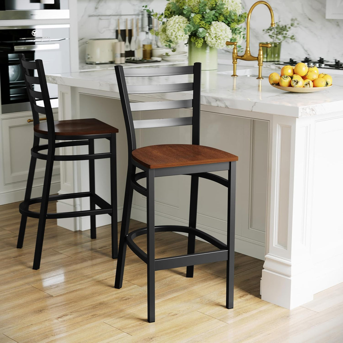 Hercules Ladder Back Restaurant Barstool, Cherry, 2-Pack