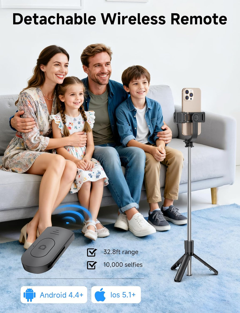 Mini Selfie Stick Travel Tripod for Cell Phone with Light, Extendable Selfie Stick for iPhone with Detachable Remote