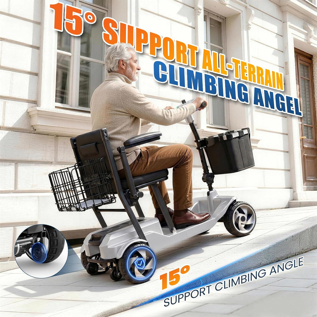 20 Miles Mobility Scooter for Adults and Seniors, Airport Approved, Silver
