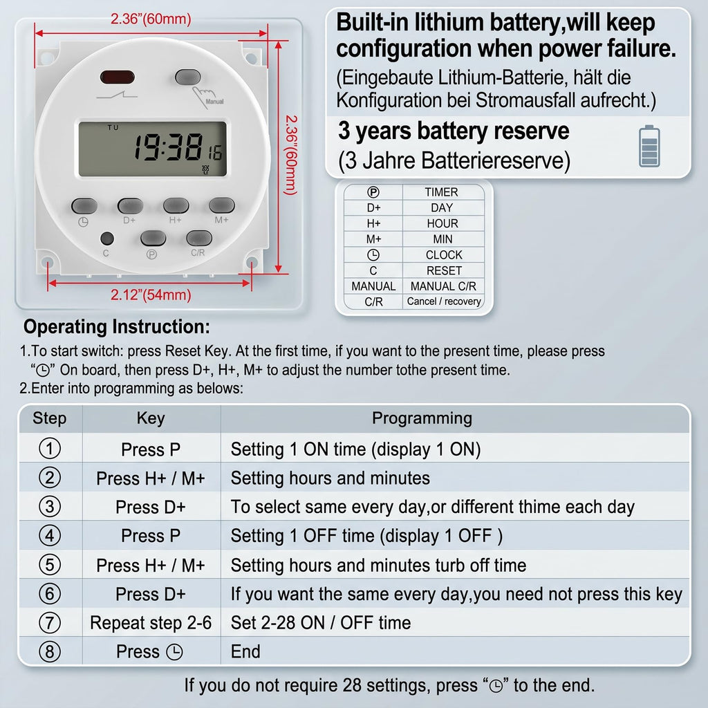 Heschen 12V DC/AC Digital Timer Relay 16A SPST with Clear Shield Cover