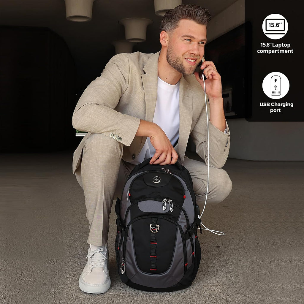Design Laptop Backpack with USB Charging Port, Travel Backpack Fits 15.6 inches Computer, 31L College School Backpack