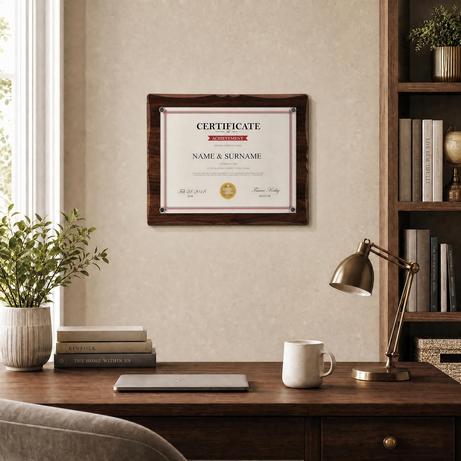 8.5x11 Brown Wavy Edge Plaque, Magnetic Certificate Frame | Document, Diploma, Award, Shatter-Resistant Plexiglass