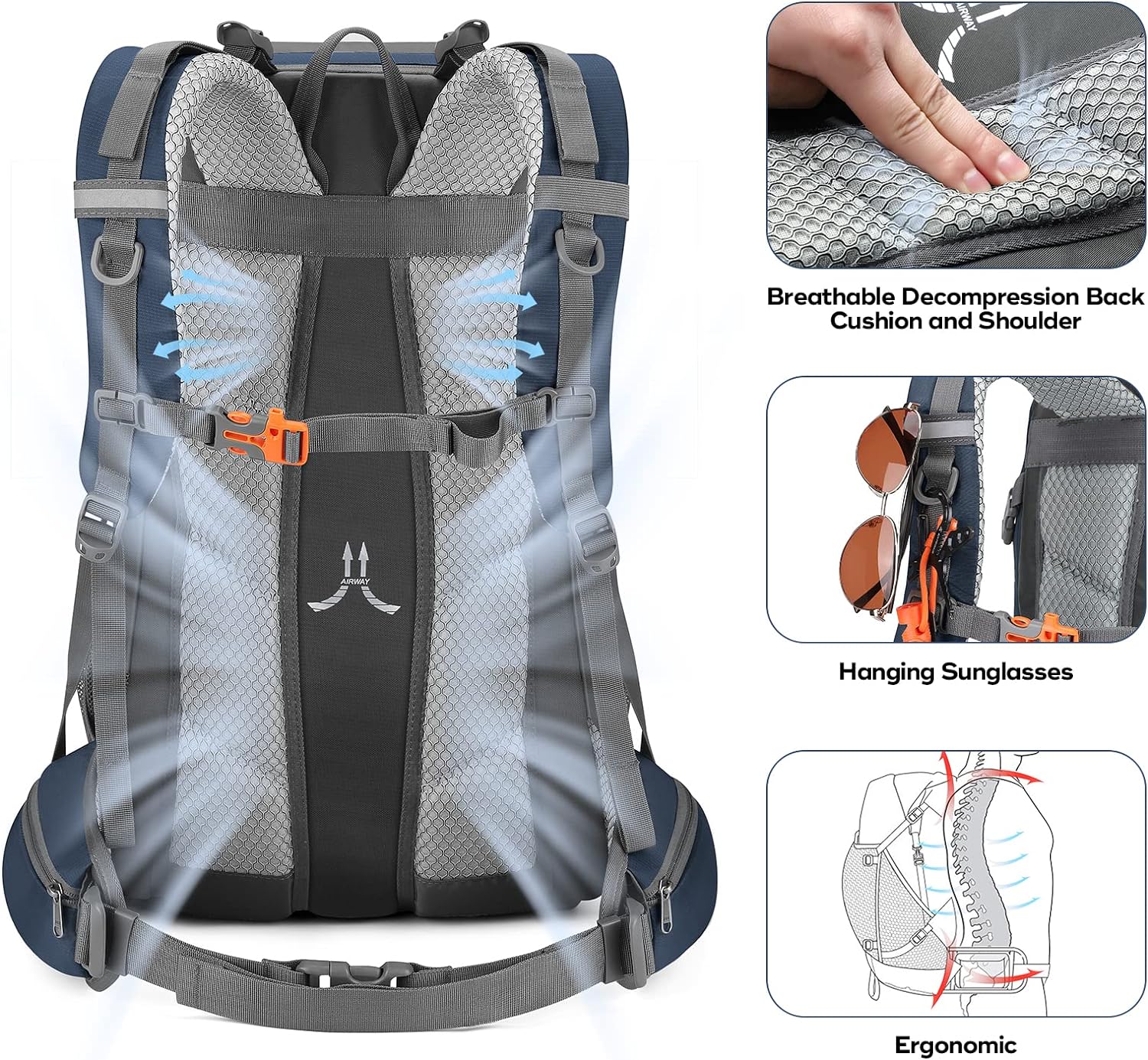 40L Hiking Backpack, Lightweight Camping Daypack with Rain Cover | Water-Resistant Rip-Stop Nylon, Wet/Dry