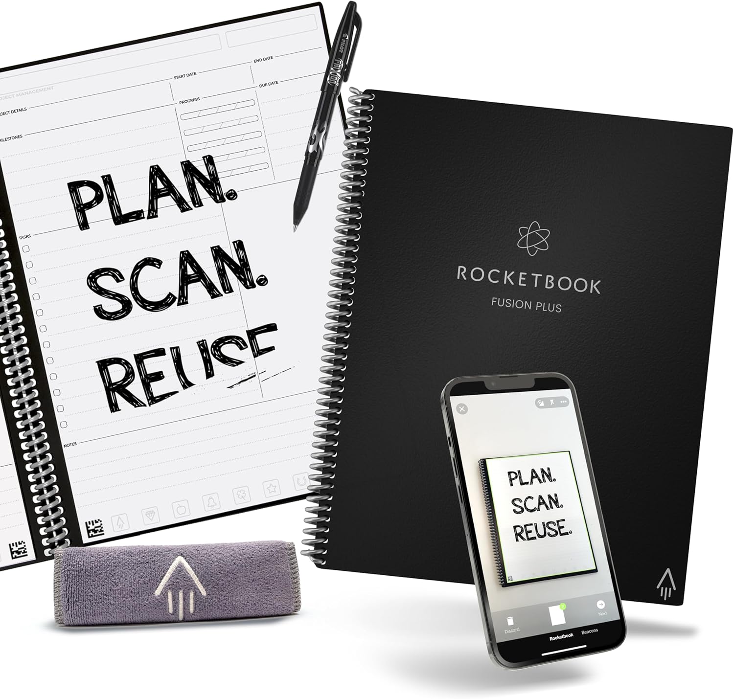 Fusion Plus Smart Reusable Notebook Planner, Notetaking and Planning In One, Letter Size 8.5x11, Black