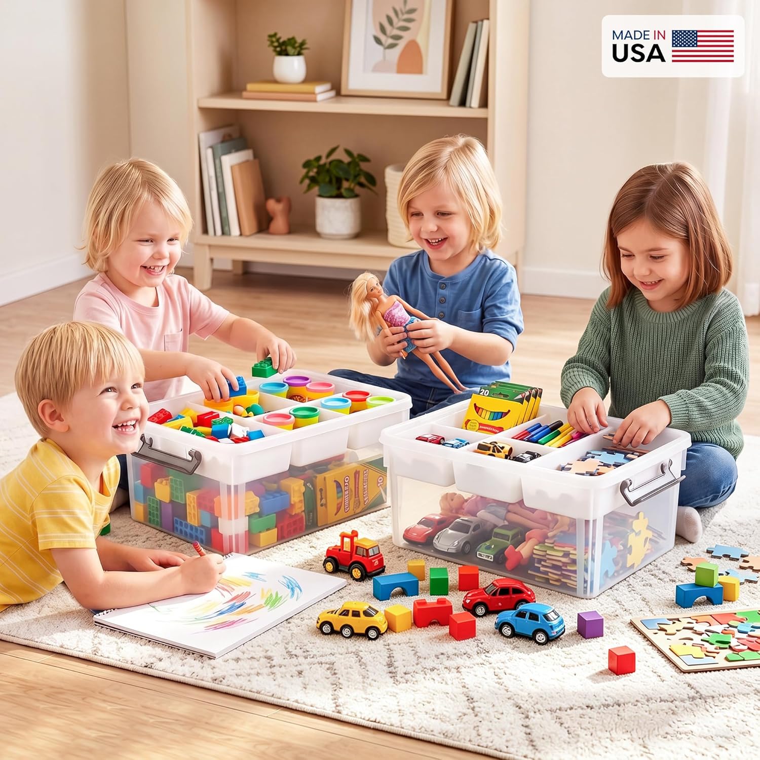 17 QT Plastic Storage Box with Removable Tray Craft Organizers and Storage Clear Storage Container for Organizing