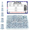315Pcs SAE Rivet Nut Kit, SAE Nutsert Rivnut Kit,Threaded Inserts for Metal