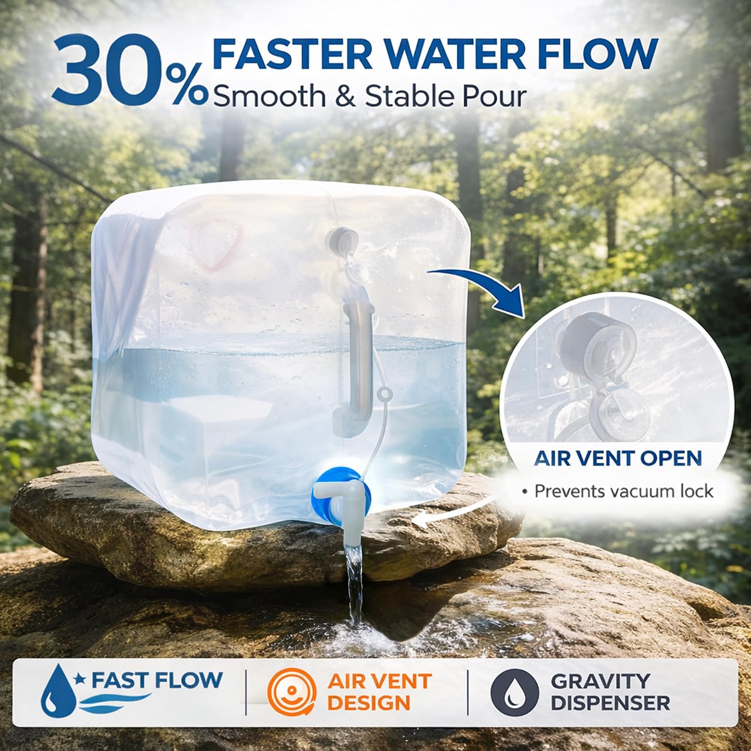 BPA Free Collapsible Water Jug with Spigot, 5.3 Gallon | Portable Water Storage Container for Camping, Hiking and