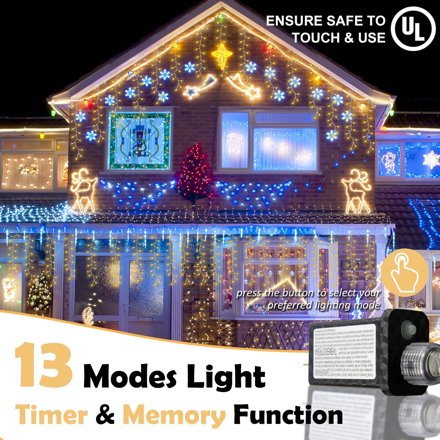 26 FT 320 LED Christmas Icicle Lights, Twinkle Icicle String Lights | Icicle Lights for Outside 13 Modes Timer &