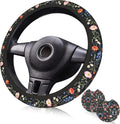 Wildflower Car Steering Wheel Cover + 2 Pieces Car Coasters 15 Inch | Multicolor Wildflower Steering Wheel Cover