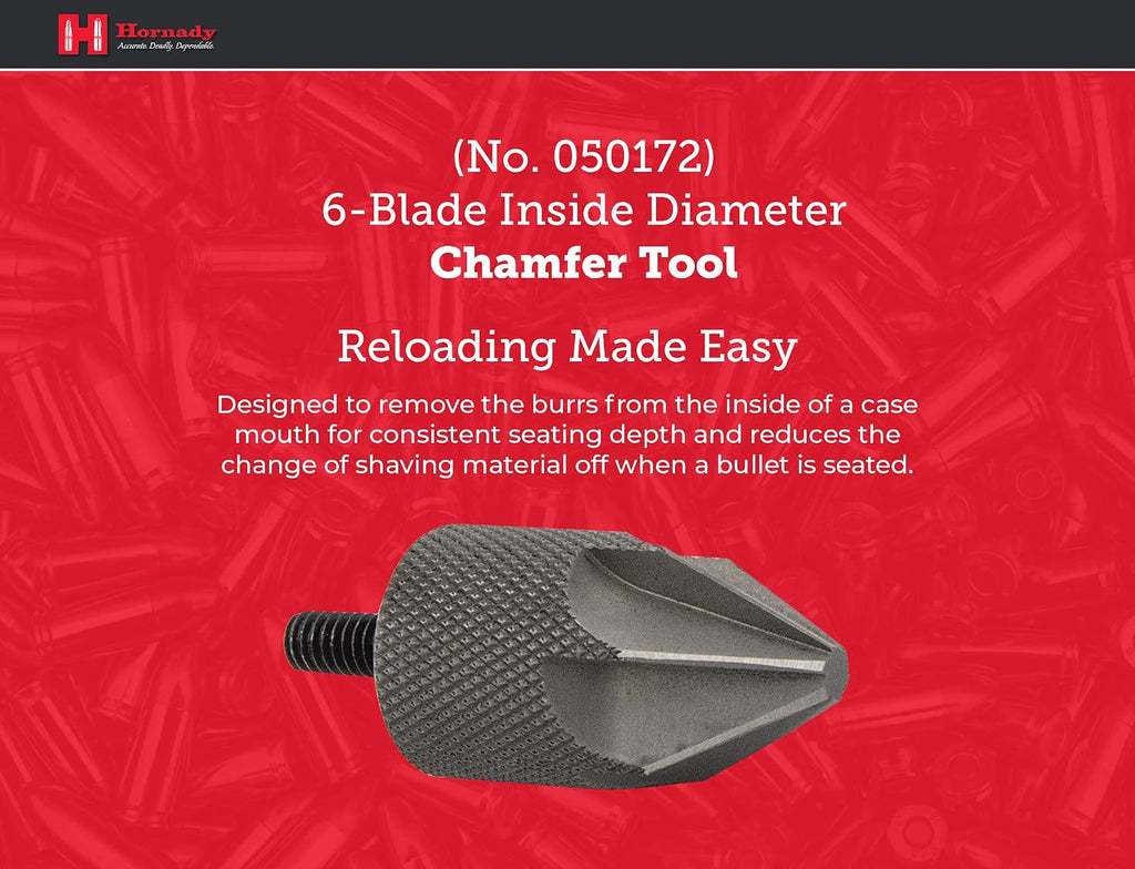Hornady 6 Blade Inside Diameter Chamfer Tool 050172 - Case Prep Reloading Tool Removes Burrs from Case Mouths for Accurate Bullet Seating -Chamfer Tool bit is Threaded 8-32 to Use with Case Prep Tools