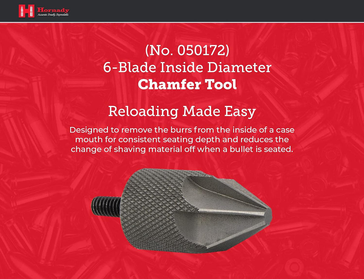 Hornady 6 Blade Inside Diameter Chamfer Tool 050172 - Case Prep Reloading Tool Removes Burrs from Case Mouths for Accurate Bullet Seating -Chamfer Tool bit is Threaded 8-32 to Use with Case Prep Tools