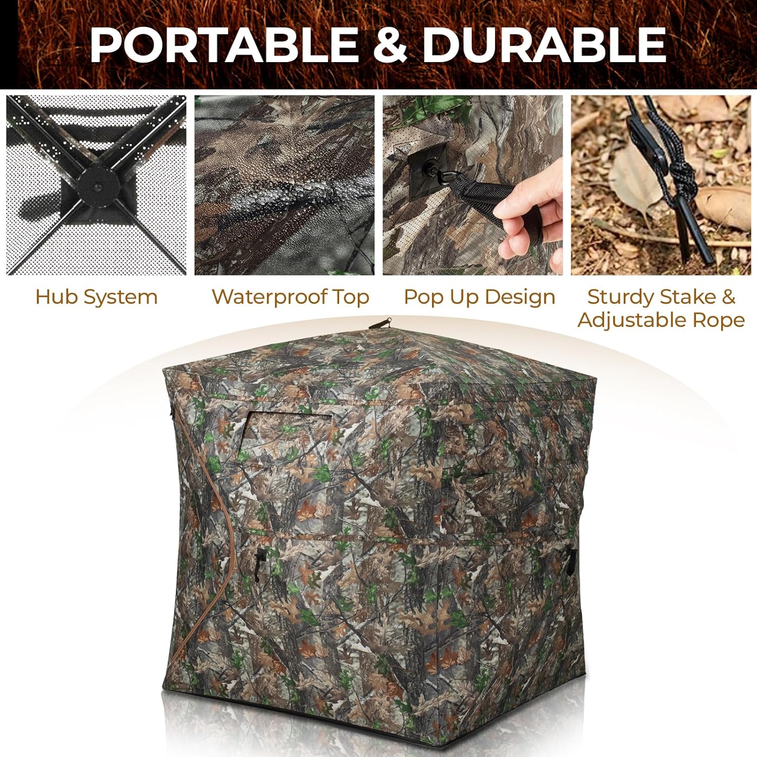 Portable Hunting Blind - 270°/360°See Through with Waterproof Floor Mat | Detachable Ground Mat, Silent Adjustable