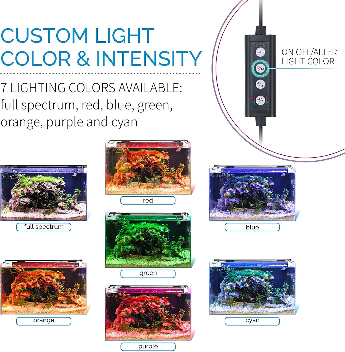 Advanced LED Aquarium Light with Timer, 24/7 Lighting Cycle & DIY Mode, Full Spectrum Fish Tank Light for 30-36 in
