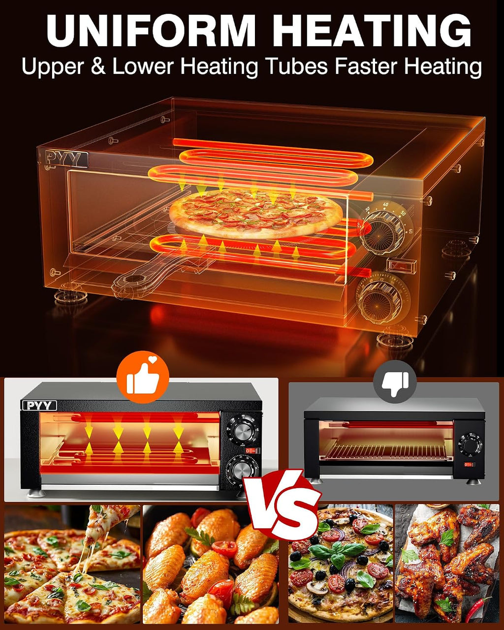 Electric Pizza Oven Indoor Countertop Pizza Oven Commercial Pizza Maker Machine for Home with Timer Stainless Steel