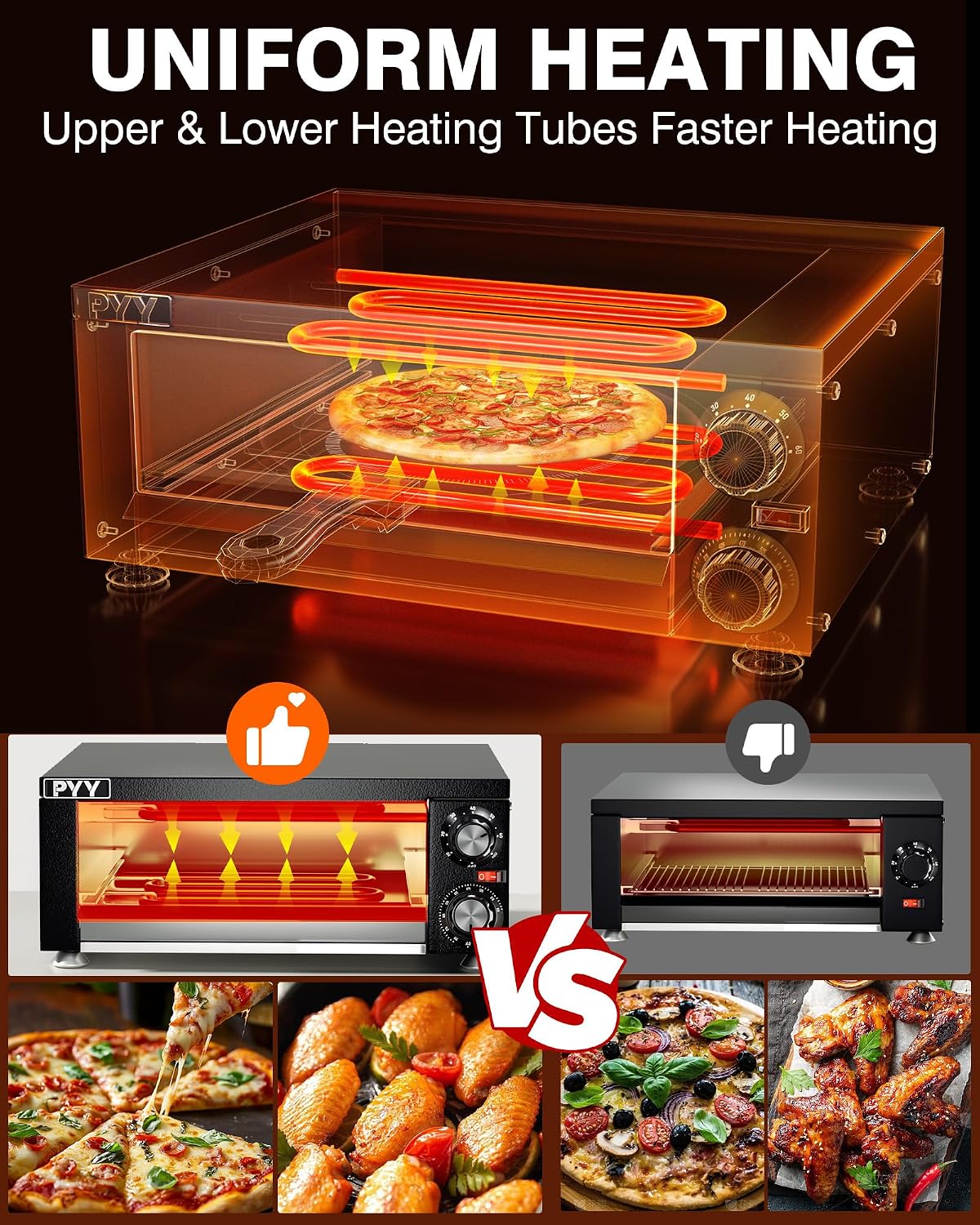 Electric Pizza Oven Indoor Countertop Pizza Oven Commercial Pizza Maker Machine for Home with Timer Stainless Steel