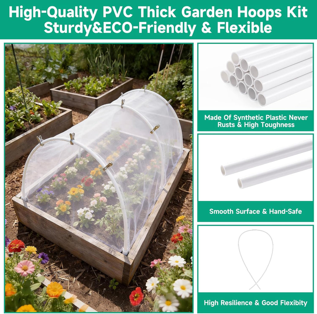 Greenhouse Garden Hoops for Raised Beds Plant Cover Netting, 36pcs PVC Adjustable Garden Hoop with 20 Clips for Shade