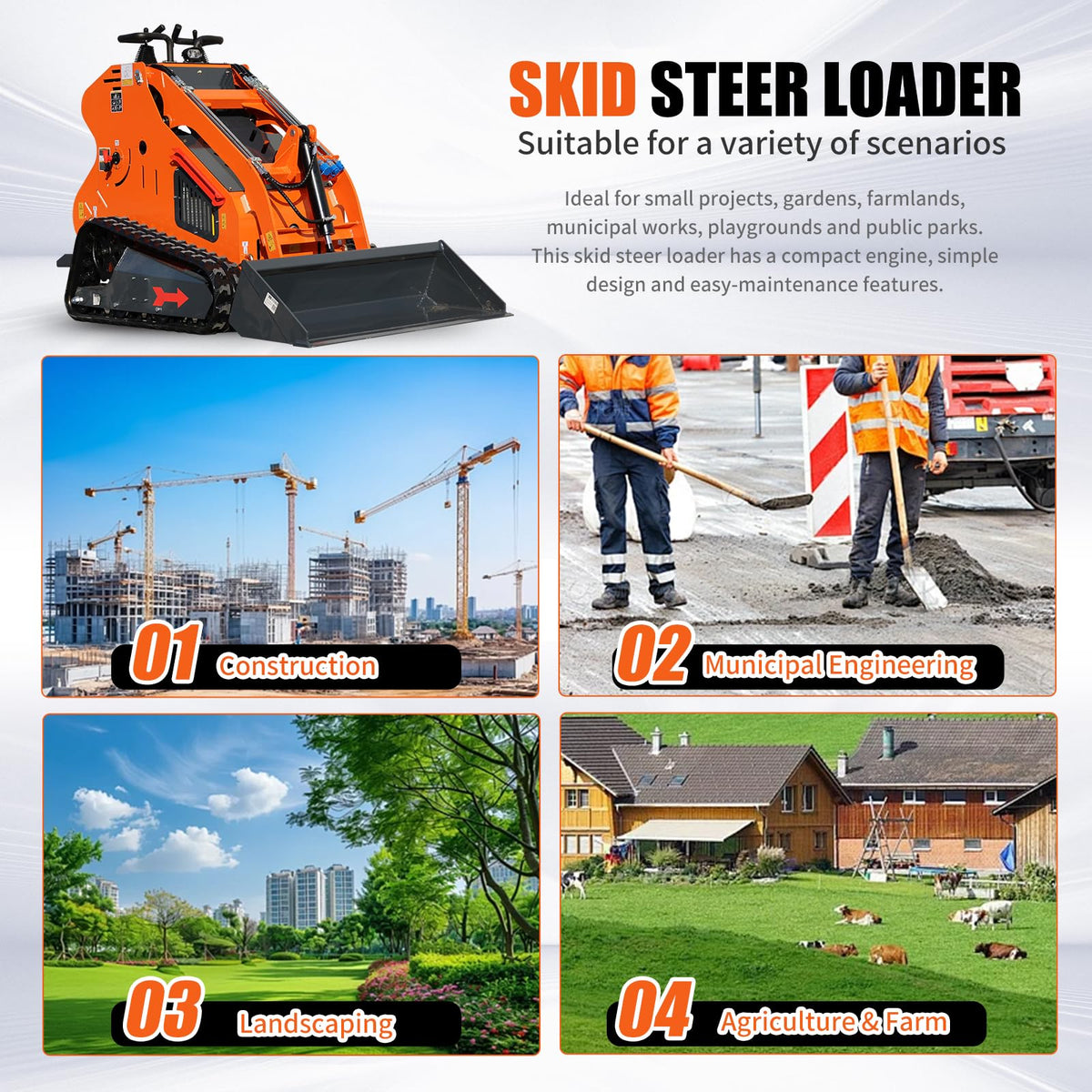 DS360,Mini Skid Steer Loader 23HP Gas Powered Stand On Compact Track Loader