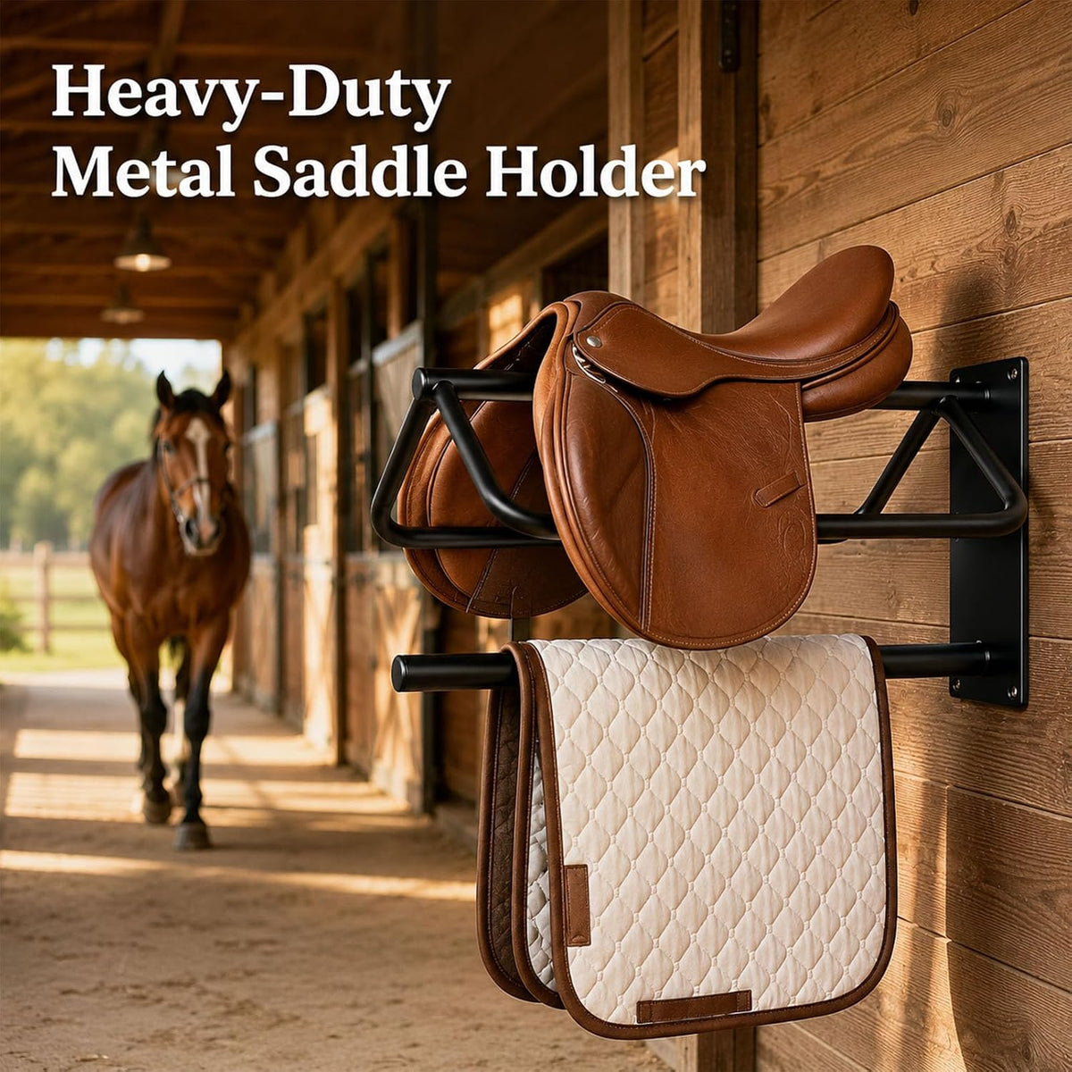 6 Pack Rust Resistant Wall Saddle Rack with Pad for Western Style Saddles,Black
