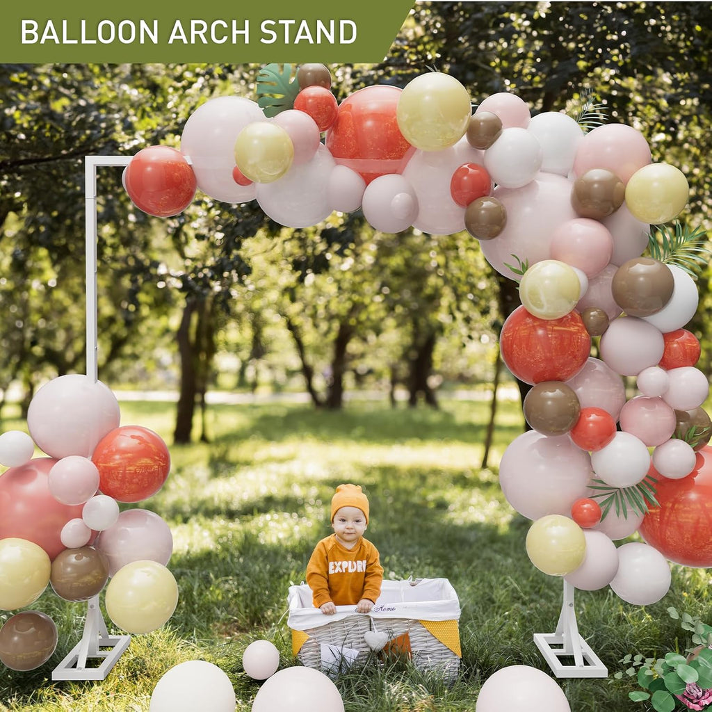 8.2FT Backdrop Stand, Square Wedding Arch & Balloon Stand, White