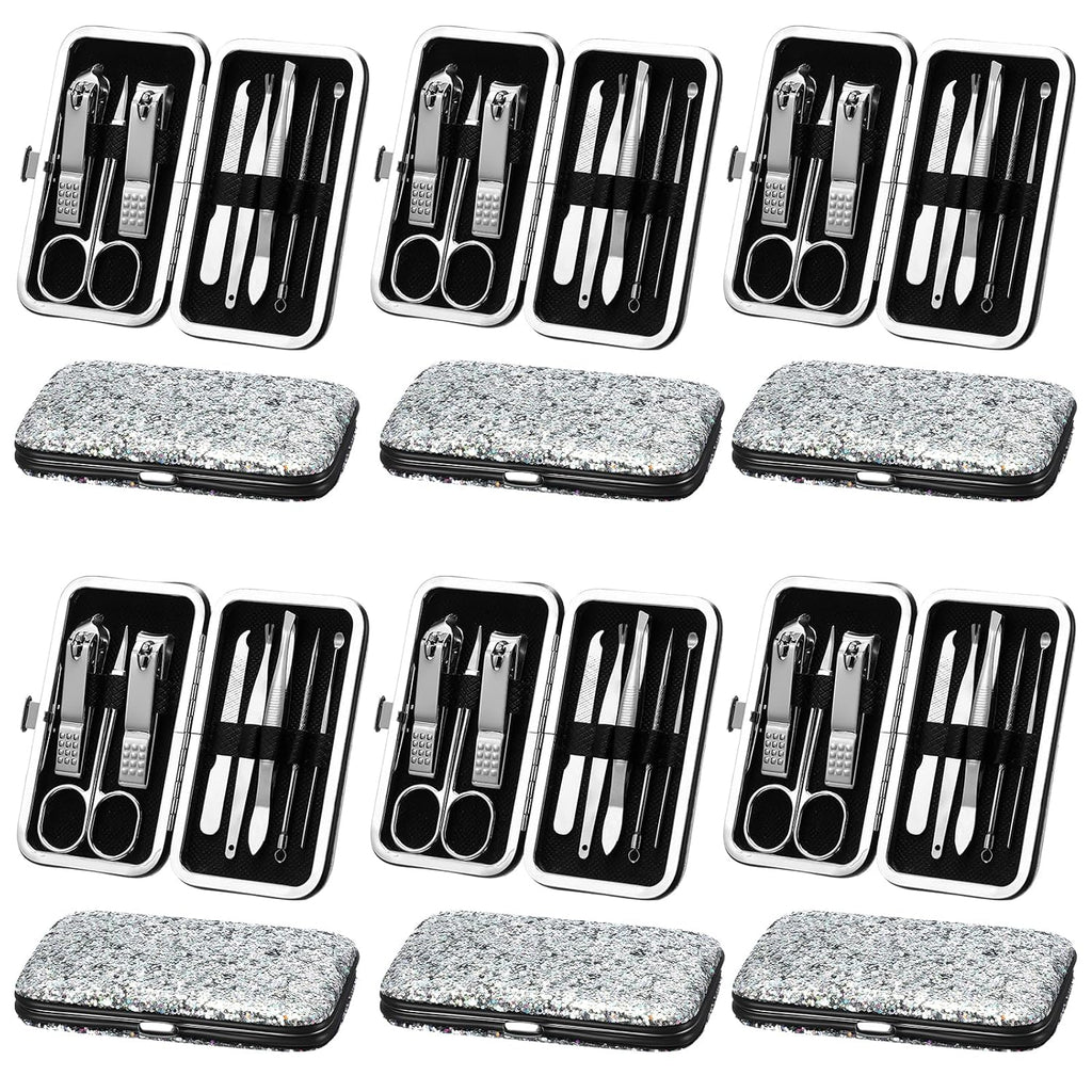 12 Set 8 in 1 Manicure Kit Gifts Nail Clippers, Glitter Silver