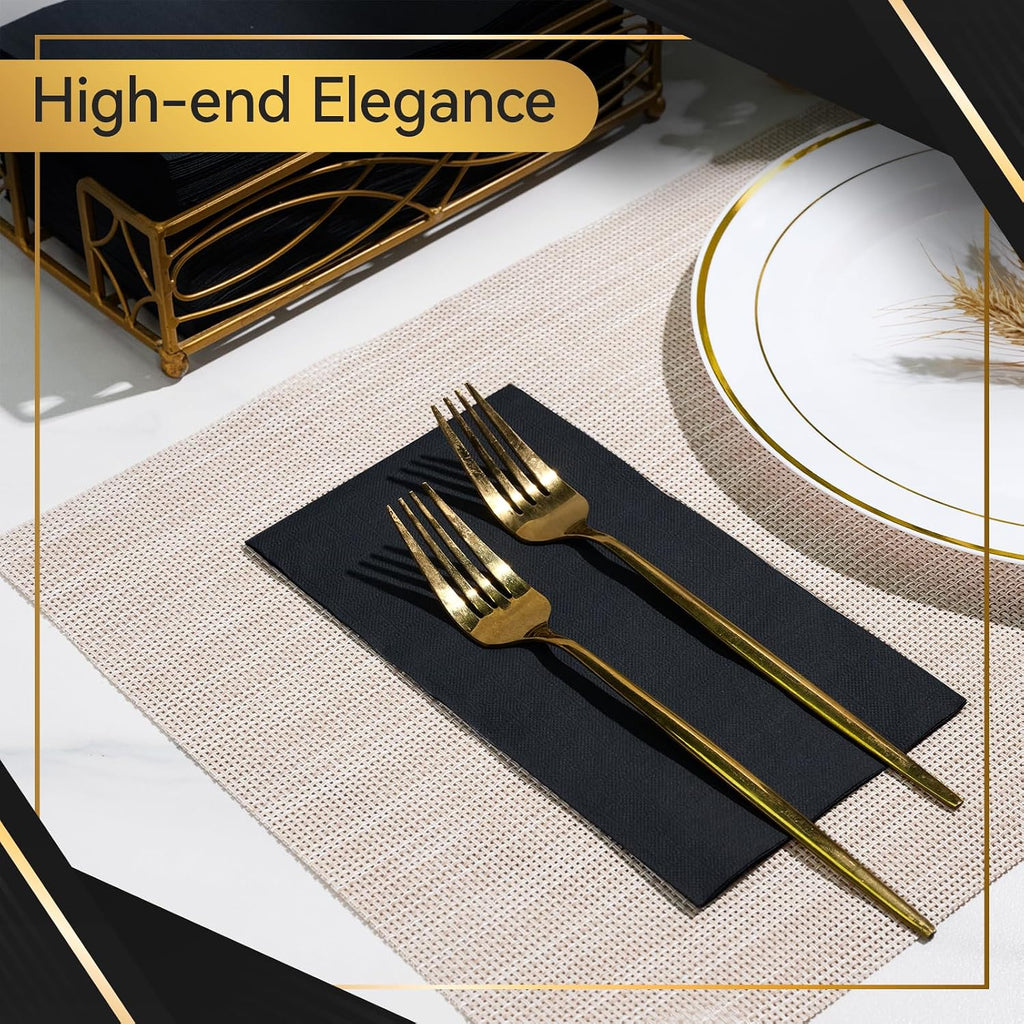 200 Pack Black Paper Napkins, 3 Ply, 7.8x4.3 inch (Folded)