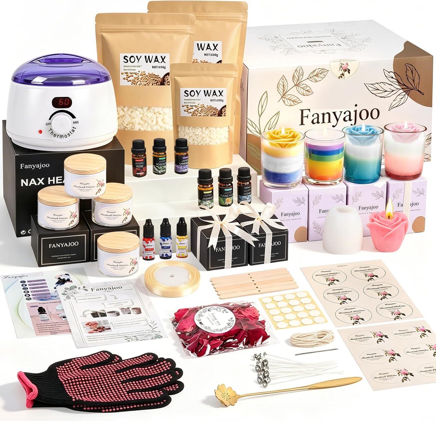 Candle Making Kit,Candle Making Kit for Adults & Beginners–1200g Soy Wax，Digital Wax Melting Pot, Floral Candle
