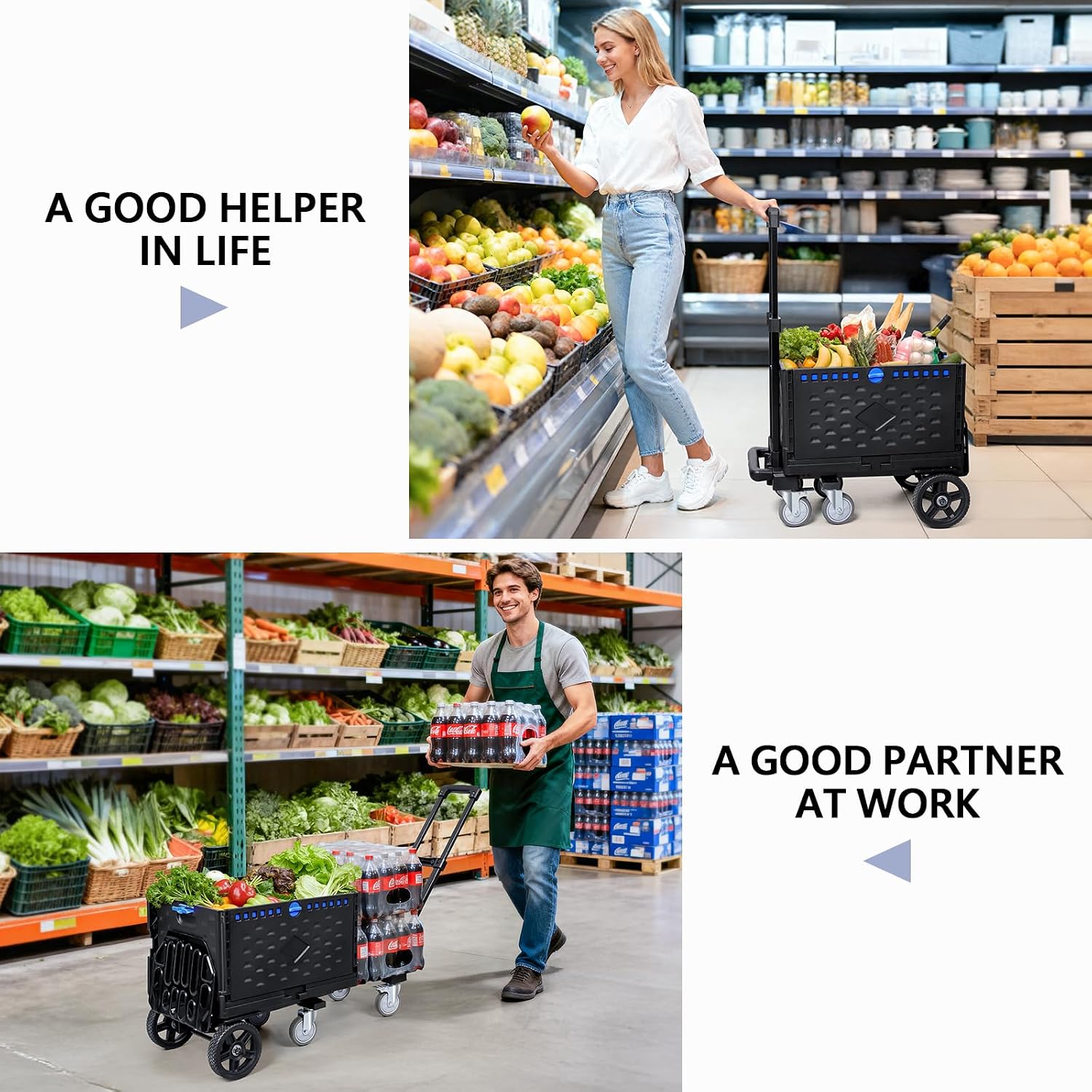 4-in-1 Convertible Dolly Cart with Folding Crate, 600LBS Heavy Duty Hand Truck Dolly, Hand Truck with Adjustable