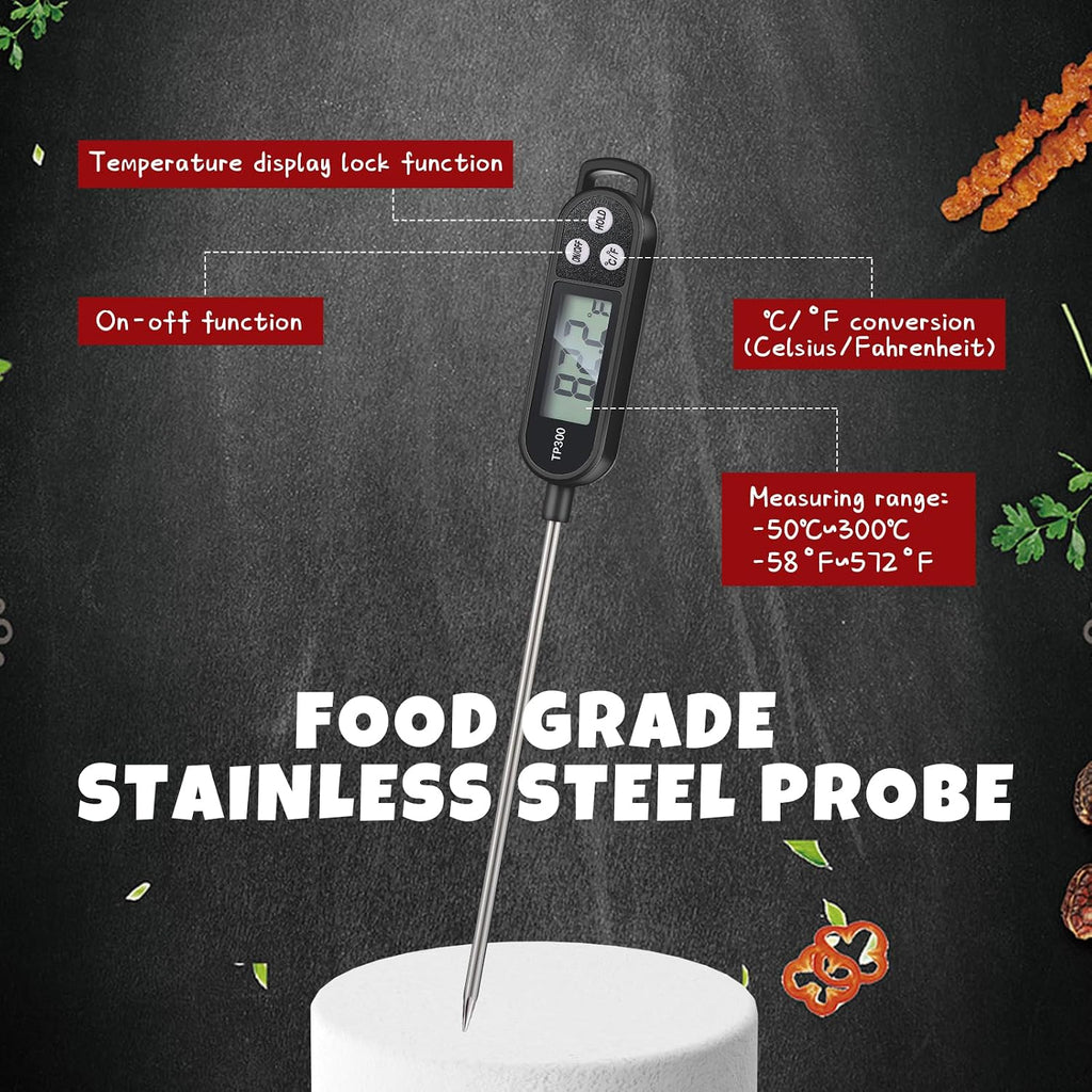 6 Pcs Food Thermometer Instant Read Probe BBQ,Black