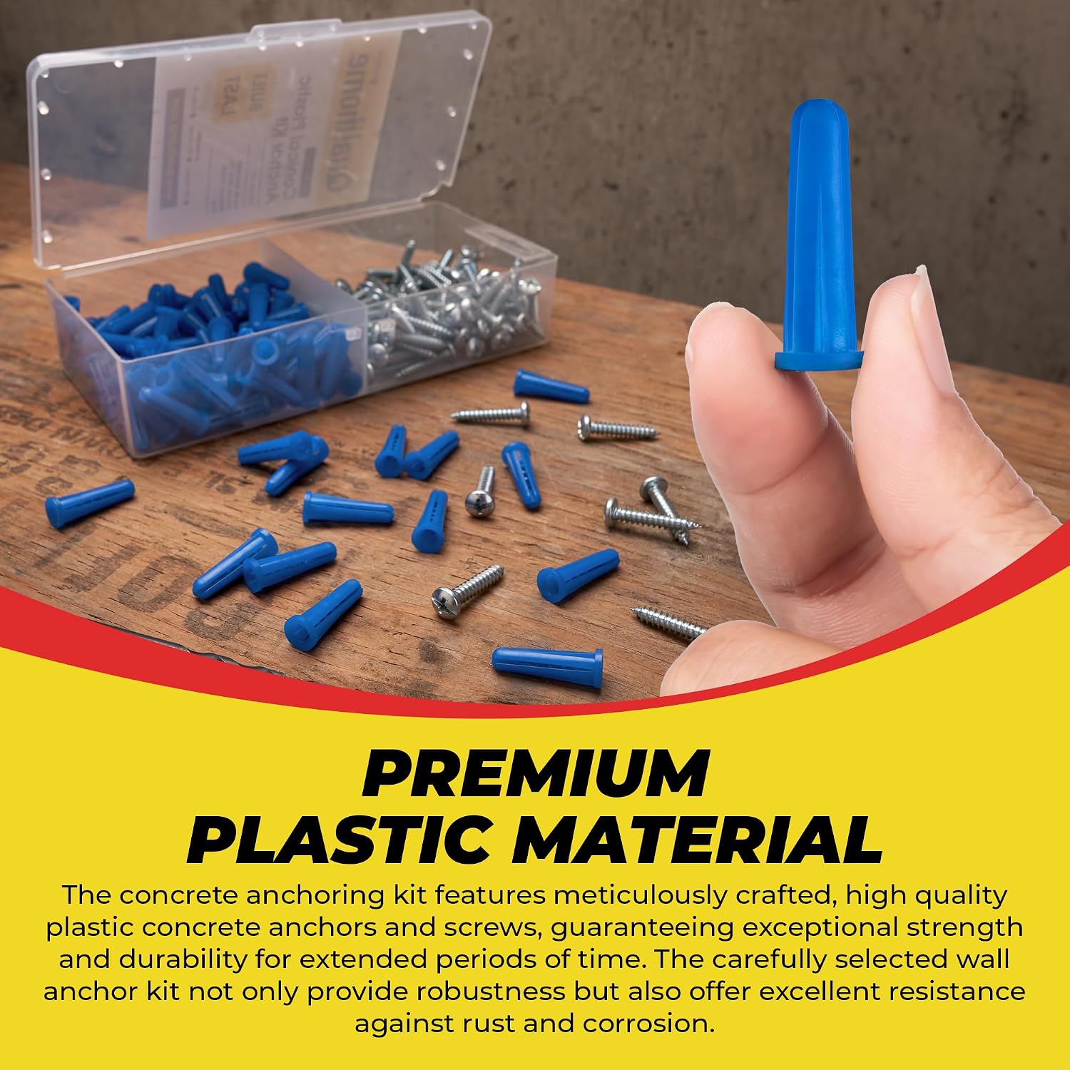 Conical Concrete Anchors and Screws Kit, Plastic Conical Wall Anchors for Lightweight Fixtures in Concrete, Block
