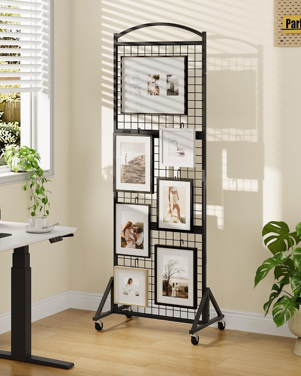 Foldable Grid Wall Panel 1.9' x 5.6' FT, Movable Gridwall Display Rack, Wire Grid Rack on Wheels, Retail Display
