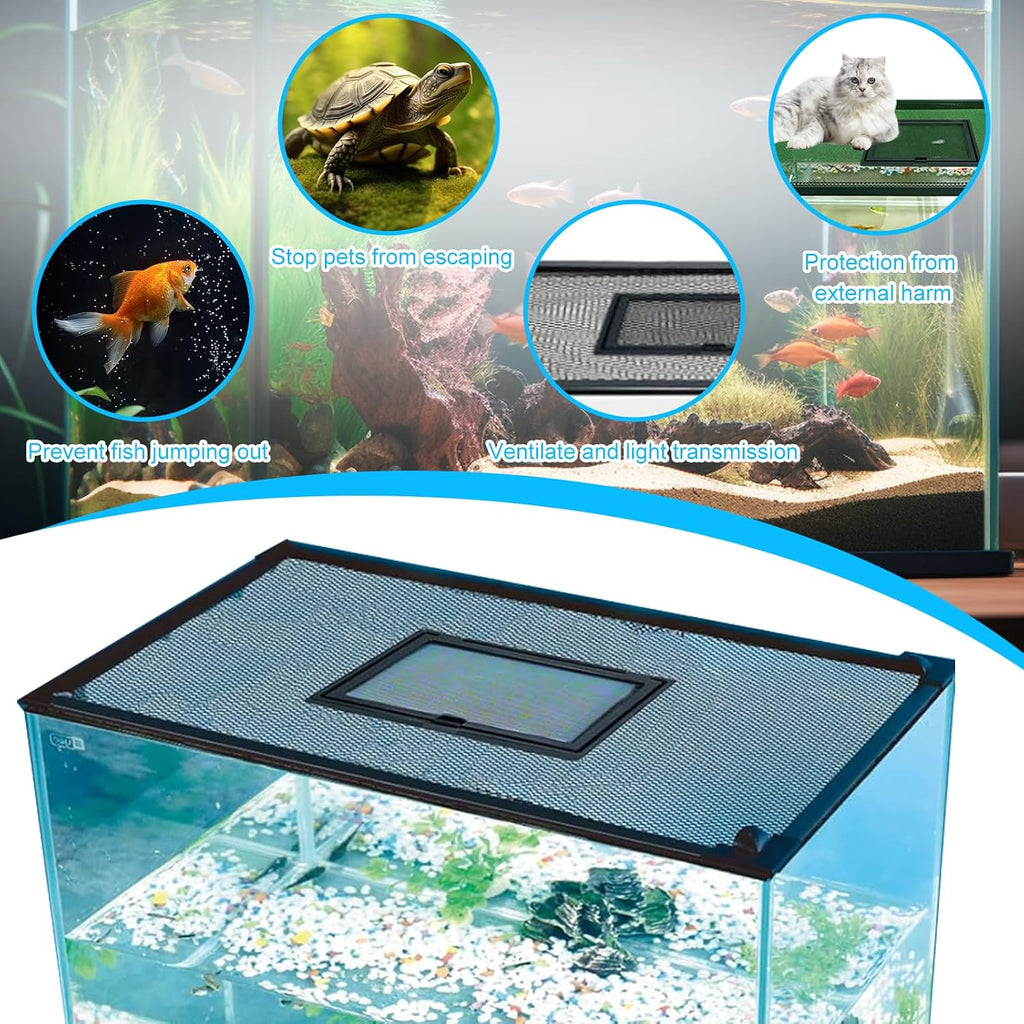 Fish Tank Lid Magnetic Aquarium Net Cover with Feeding Window 5-50 Gallon Aquarium Lid Anti-Jumping Net for Fish 11.8