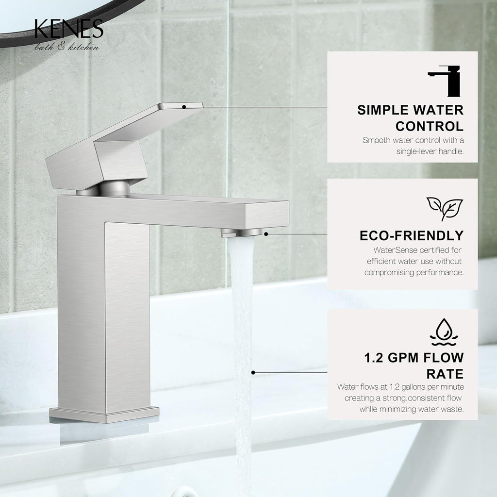 Brushed Nickel Bathroom Faucet 1 Hole, Single Handle Vanity Faucet