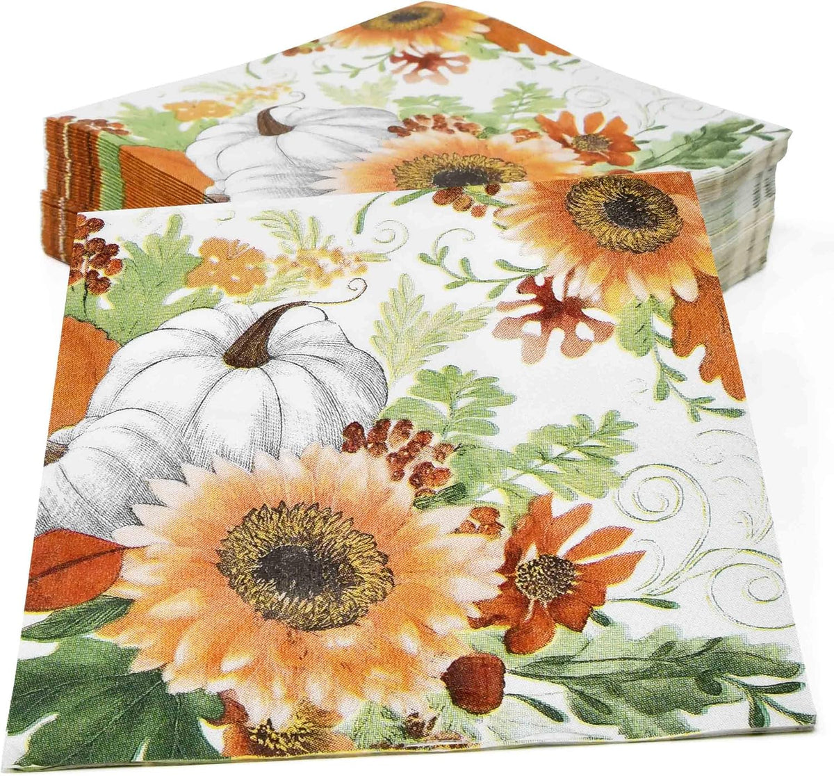100 Fall Pumpkin Sunflower Cocktail Napkins, Thanksgiving Disposable