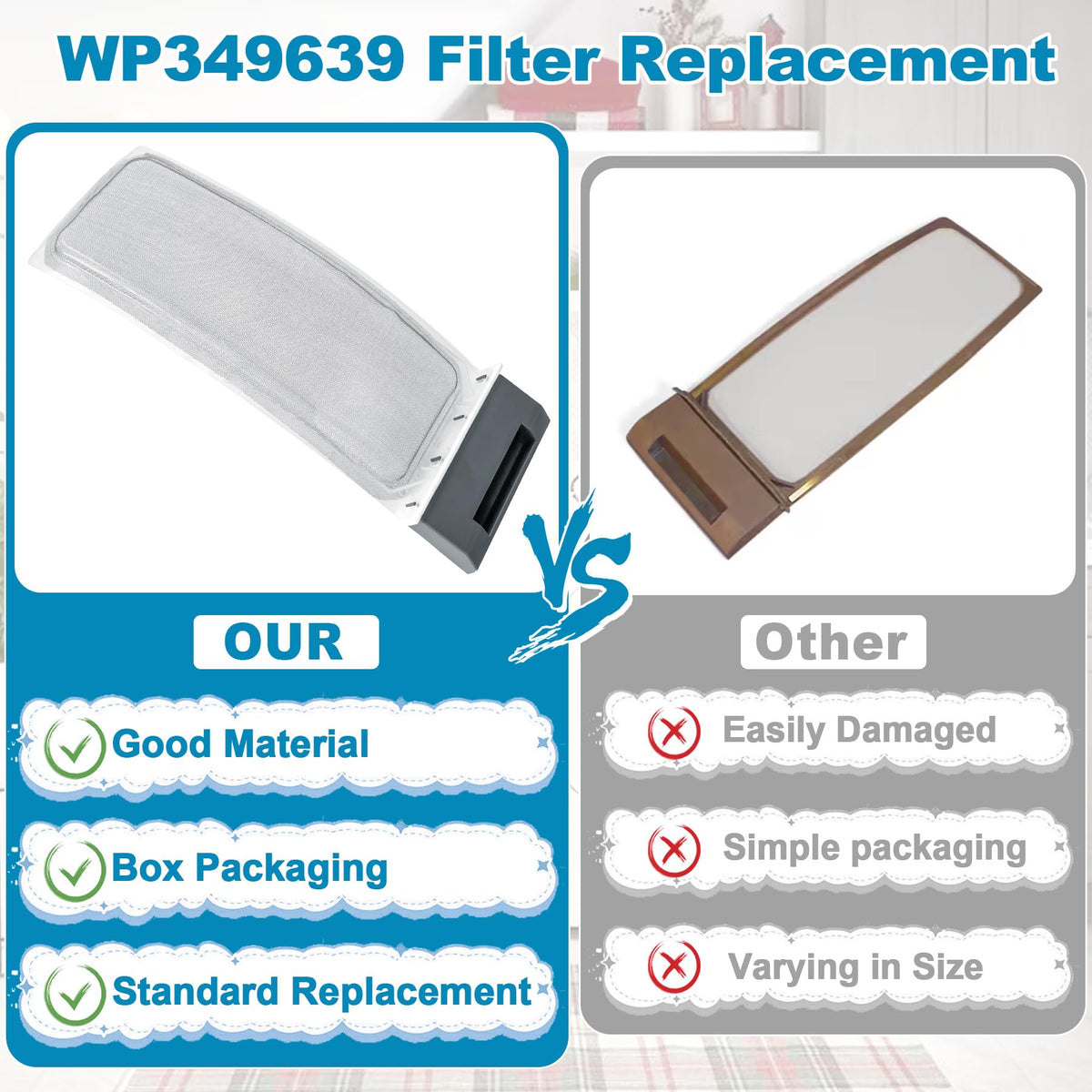 WP349639 349639 Dryer Lint Filter Screen Fit for Whirlpool Lint Trap