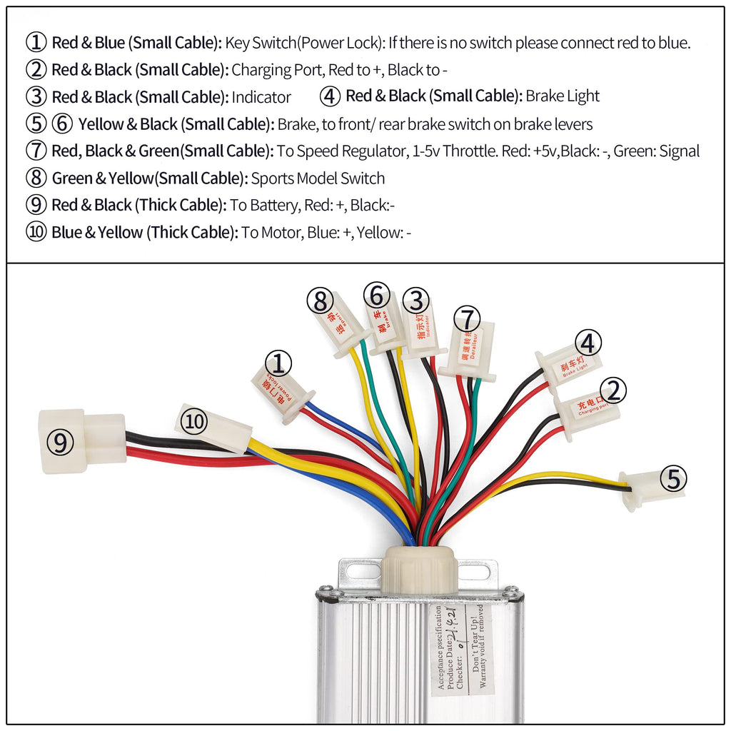 Controller 48V1000W for Brushed Motor with White Battery Connector Terminal