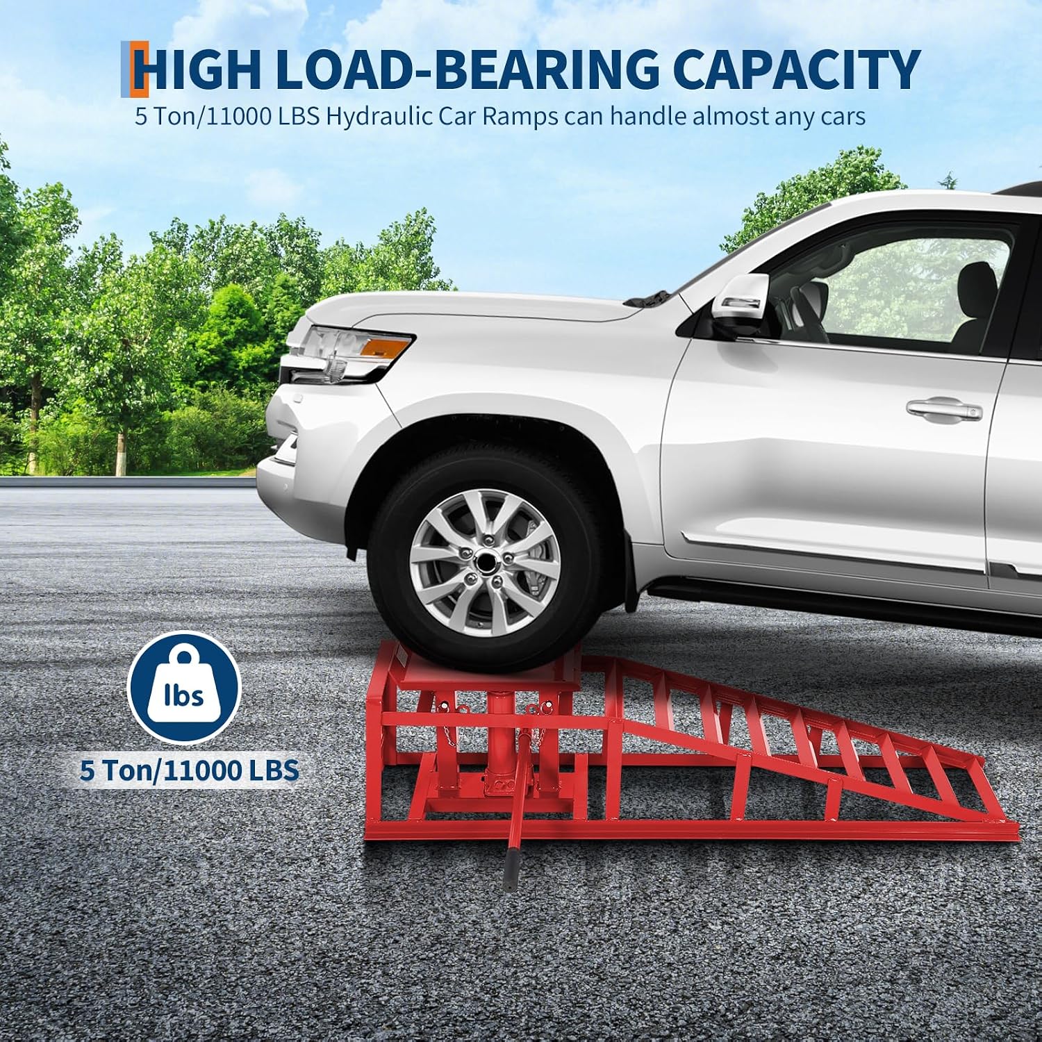 Hydraulic Car Ramps 2-Pack, 11000 LBS Low Profile Portable Car Lift Ramp for Oil Change & Garage Repair, Heavy Duty
