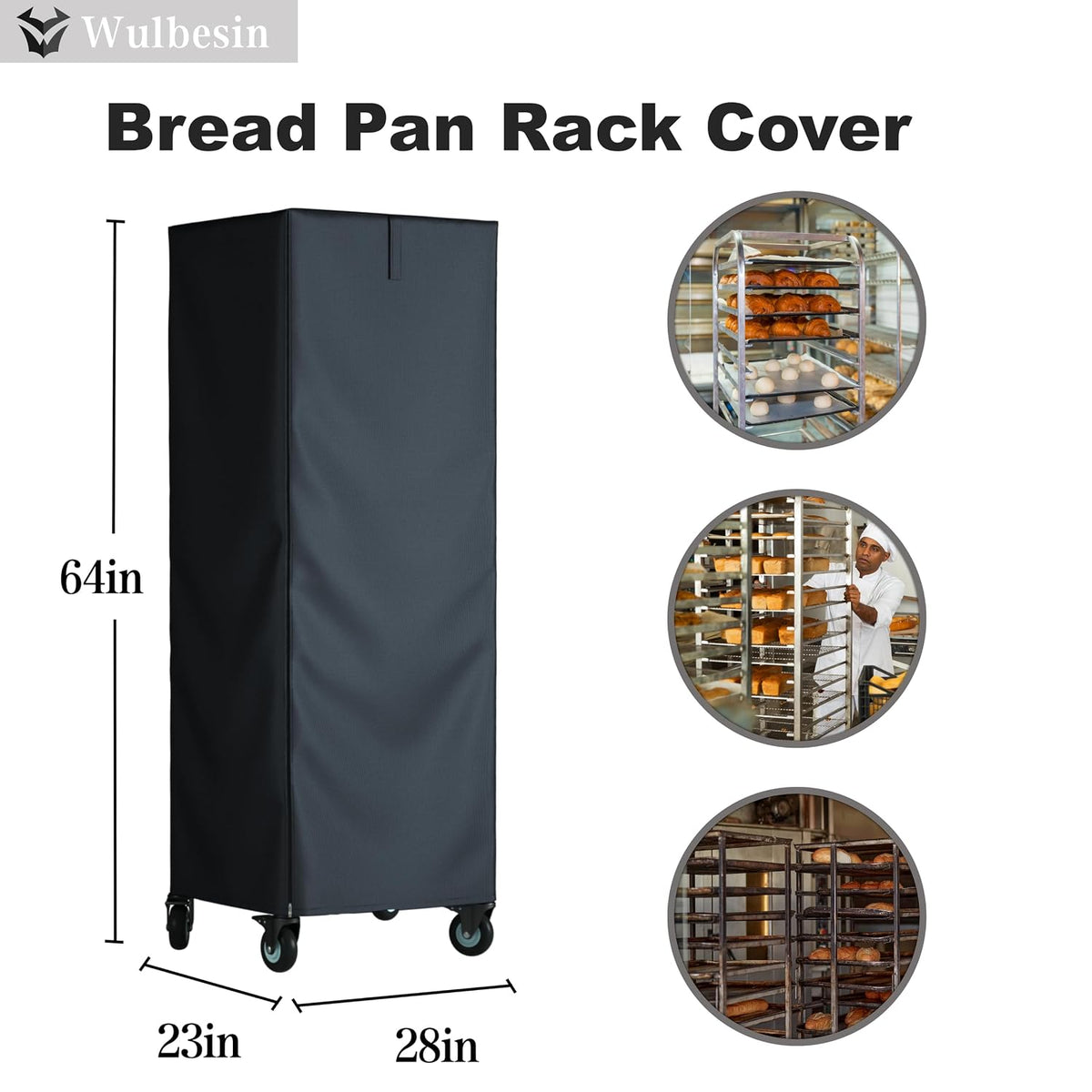 Commercial Bread Pan Rack Cover 28"x23"x64" - Black