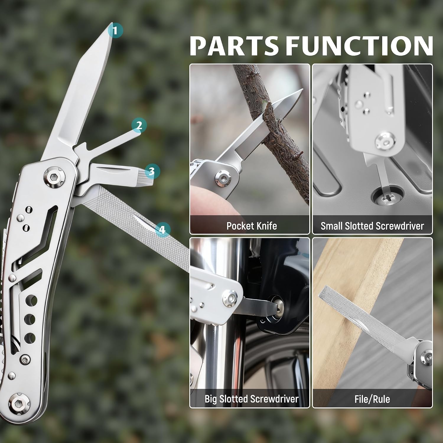 14-In-1 EDC Multitool Pliers with Nylon Sheath for Survival | Stainless Steel Multi Pliers, Pocket Knife, Bottle
