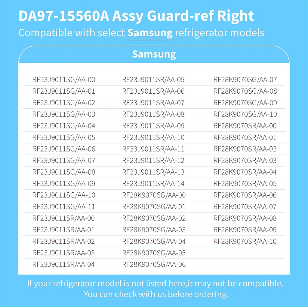 DA97-15560A, DA63-08015A Assy Guard-ref Right Compatible With samsung Refrigerator: RF23J9011SG, RF23J9011SR, RF28K9070SR, RF28K9070SG etc, Door Shelf Bin Replacement PS11733642, AP6001007, 3974288
