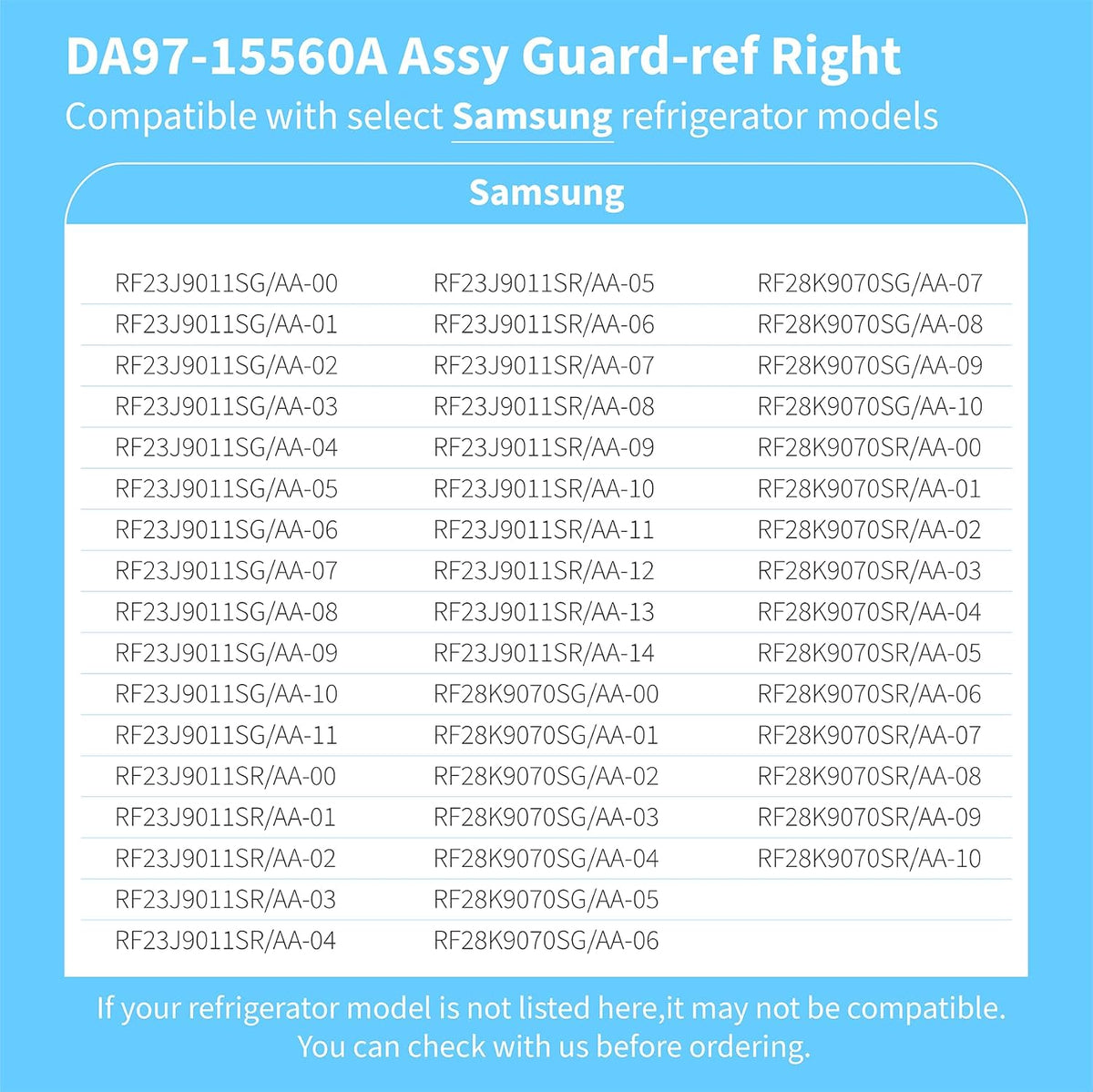 DA97-15560A, DA63-08015A Assy Guard-ref Right Compatible With samsung Refrigerator: RF23J9011SG, RF23J9011SR, RF28K9070SR, RF28K9070SG etc, Door Shelf Bin Replacement PS11733642, AP6001007, 3974288