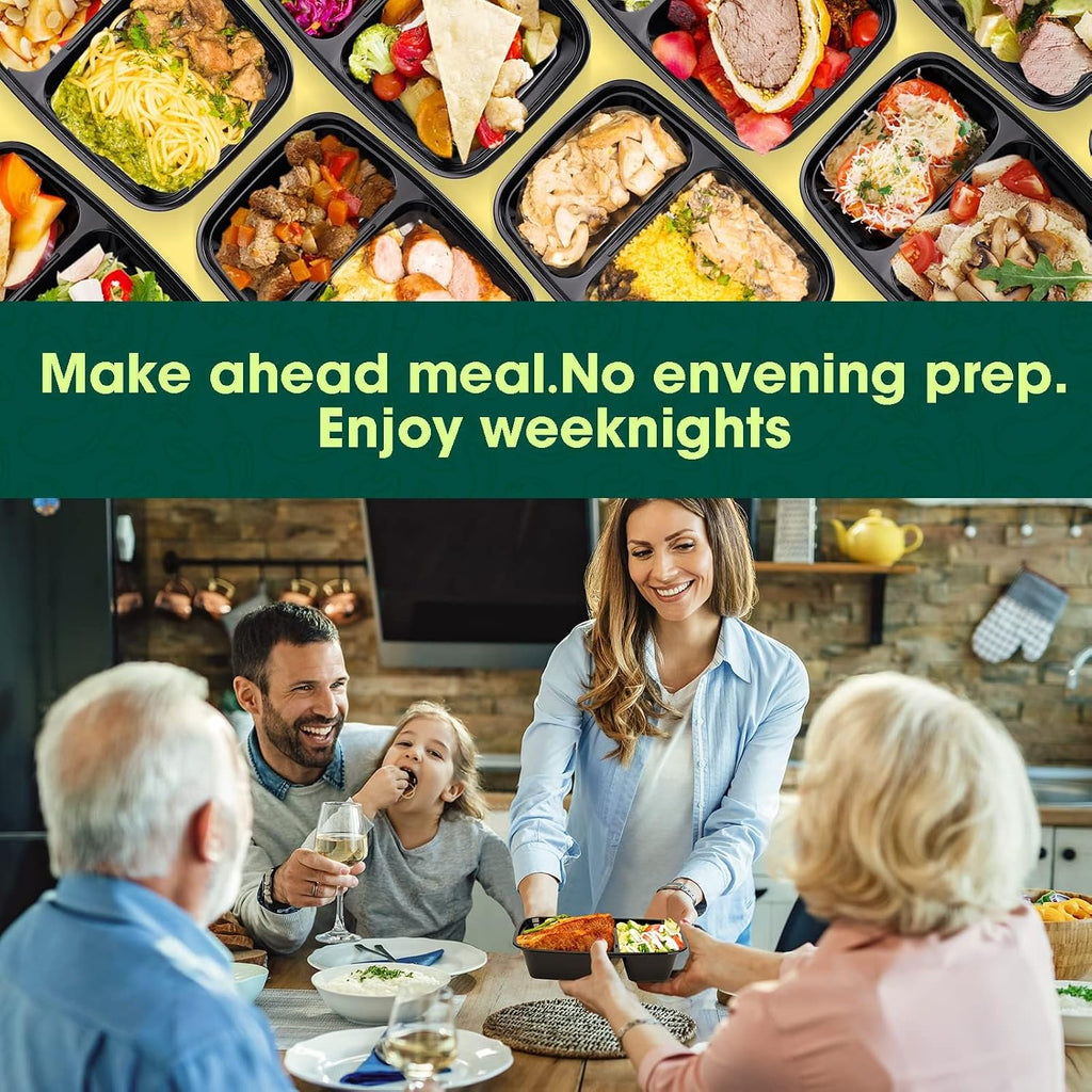 10 Pack 32 oz 2-Compartment Meal Prep Containers with Lids