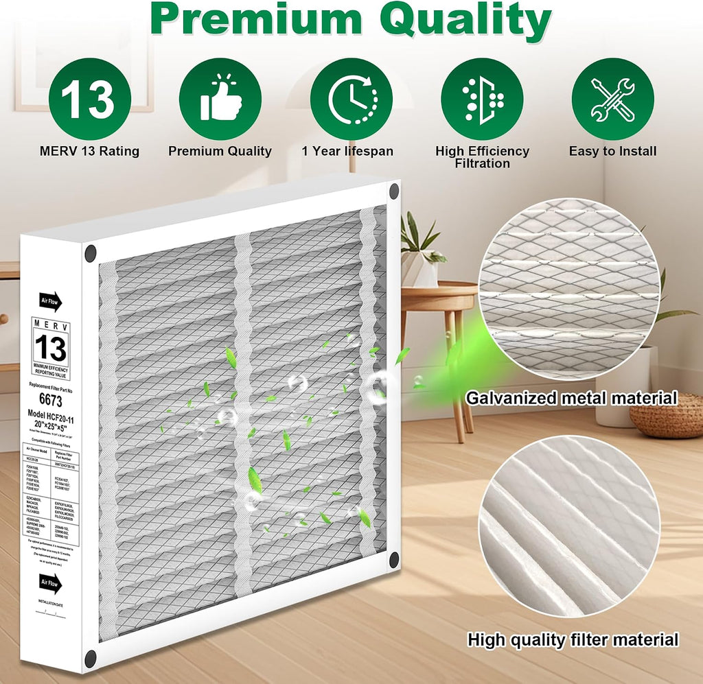 Lennox X6673 20x25x5 in. HVAC Furnace Replacement Air Filter | Foldable MERV 13 Filter, Low air resistance safeguards
