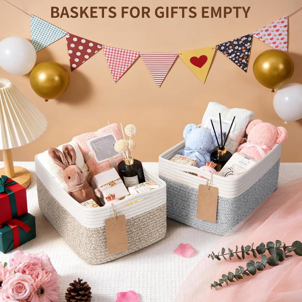 4 Pack Storage Baskets for Shelves, Rectangle Woven Baskets for Organizing, Cotton Rope Storage Bins for Baby Toys