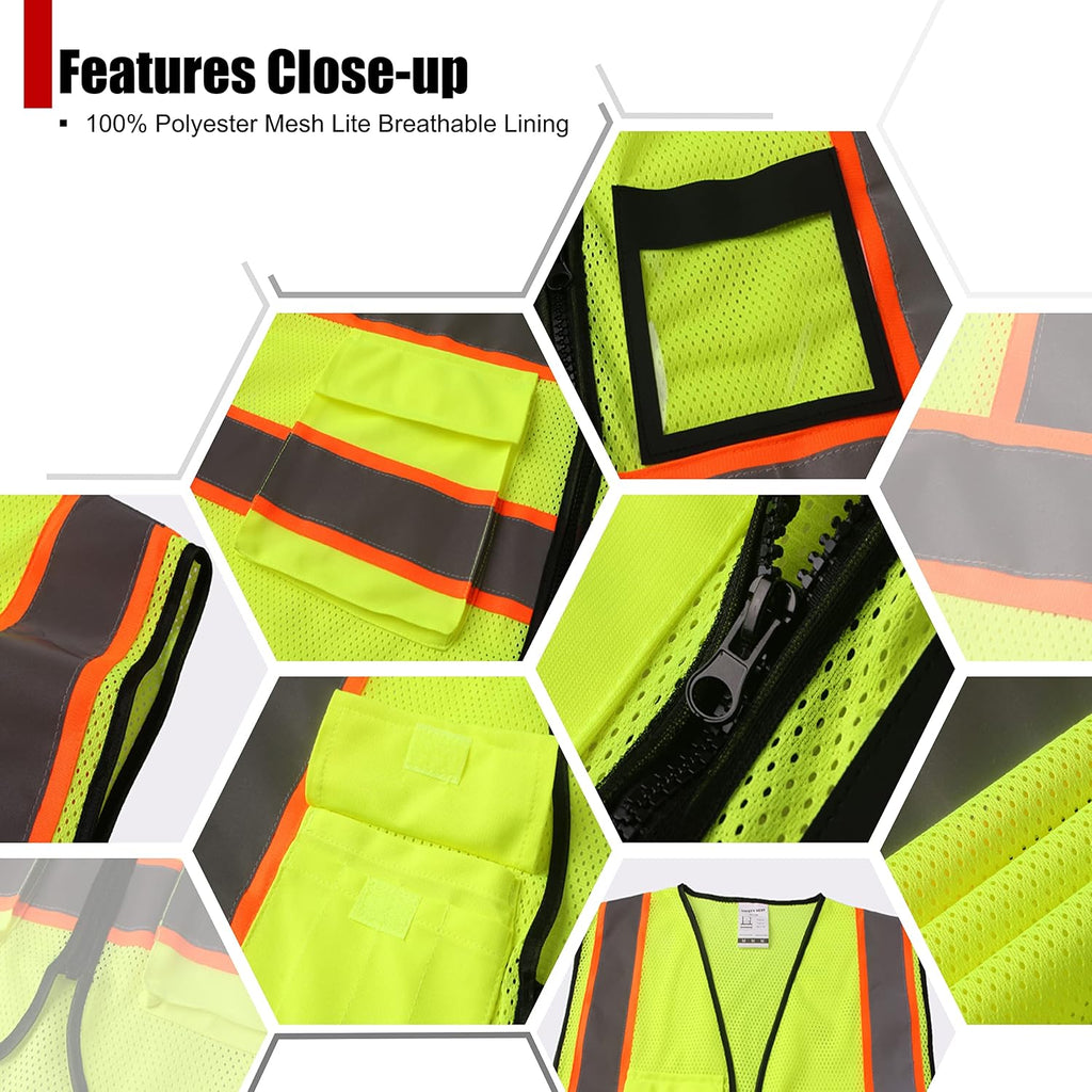 Reflective Safety Vest for Men Women Hi Vis Vest with 8 Pockets High Visibility Mesh Reflective Vest Meets ANSI/ISEA