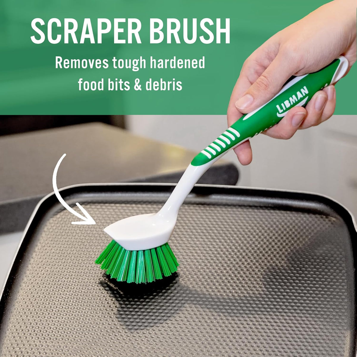 Libman Dish Brush Set with Long Handle - Deep Cleaning Brushes - Dish Scrubber & Scraper - Kitchen Scrub Brush for