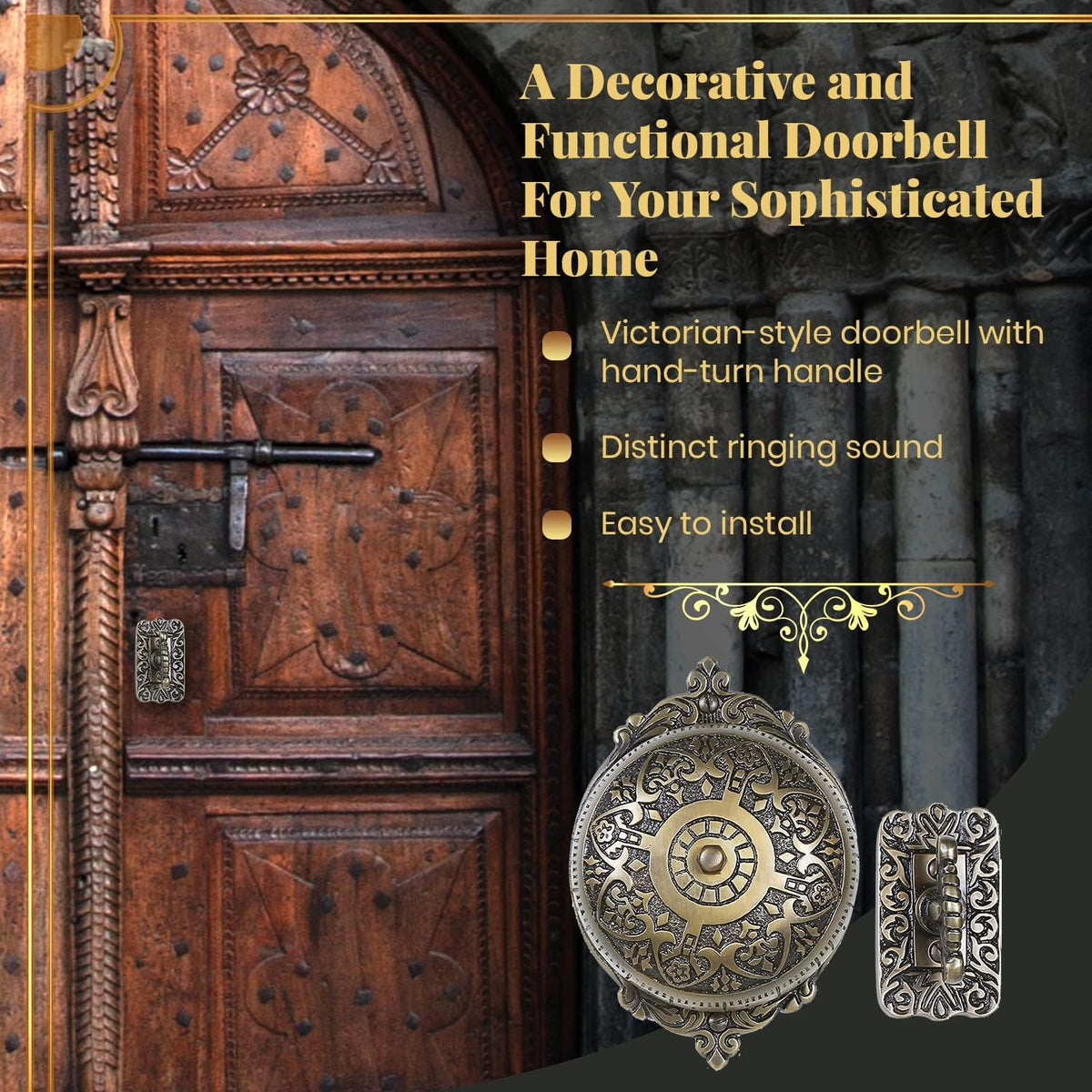 Solid Brass Mechanical Twist Doorbell Chime, Antique Brass | Solid Brass Construction, Mechanical Hand Turn Chime