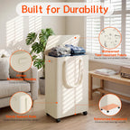Slim Laundry Hamper with Wheels,15 Gal (55L) Rolling Laundry Basket with lid and wheels Clothes Hamper Foldable Tall