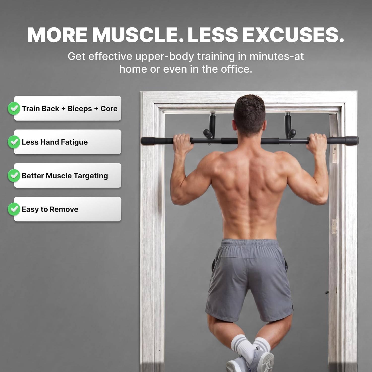 Pull Up Bar for Doorway - Upto 250 Lbs Capacity, No Screwing or Slipping, Hanging Pullup & Chin Up Bar for Door Frame