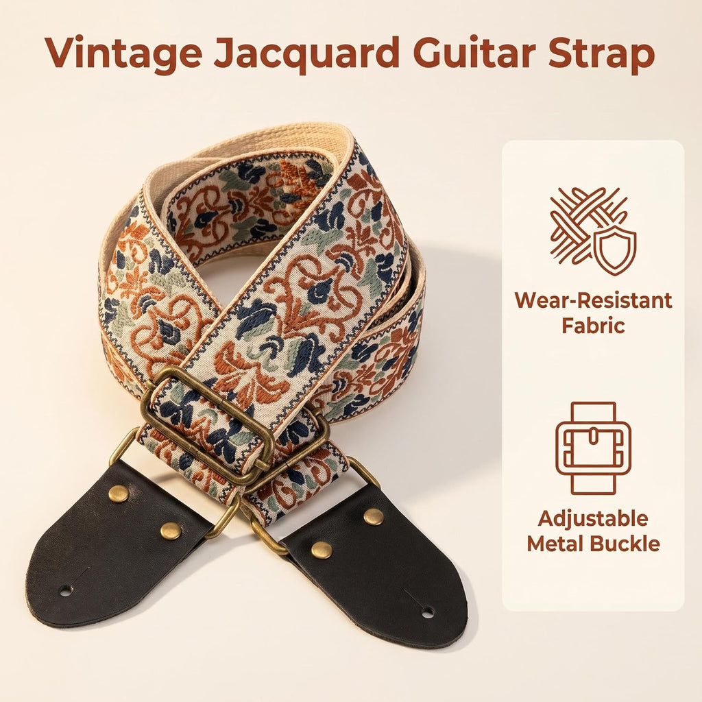 Patterned/Embroidery Guitar Strap - Adjustable for Acoustic Electric Bass,Guitars, Best Gifts
