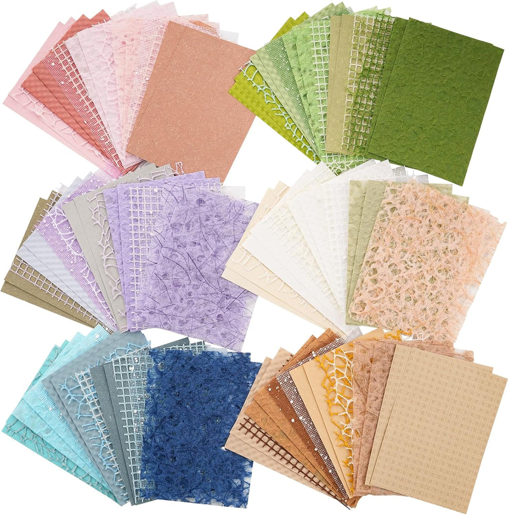 96 Sheets Textured Scrapbook Paper and Mesh Fabric Assorted Set - 6 Pack Mixed Special Paper for Scrapbooking Planner